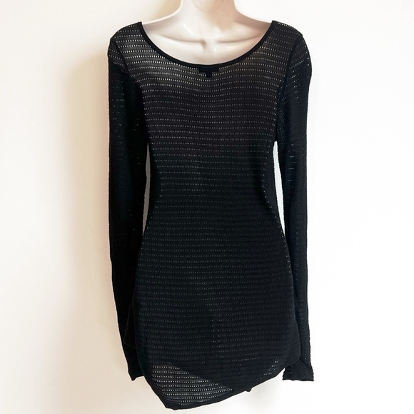 Express Tunic Sweater Open Knit Scoop Neck Asymmetrical Hem Pullover Black Small - Picture 3 of 7